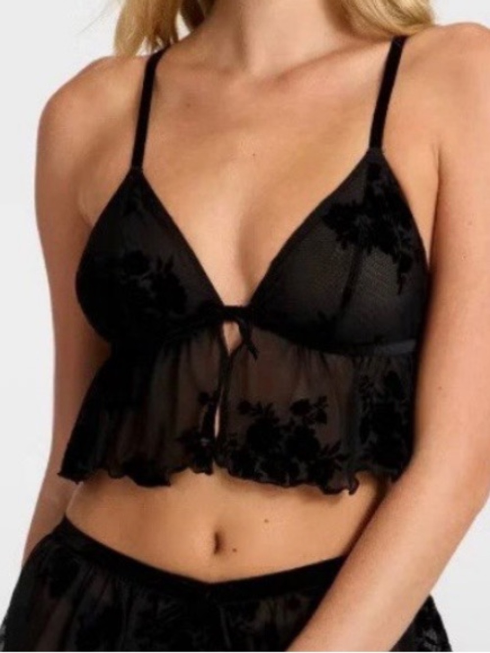 Auden Ruffle Sheer Black Velvet Floral Bralette - Women's Intimates